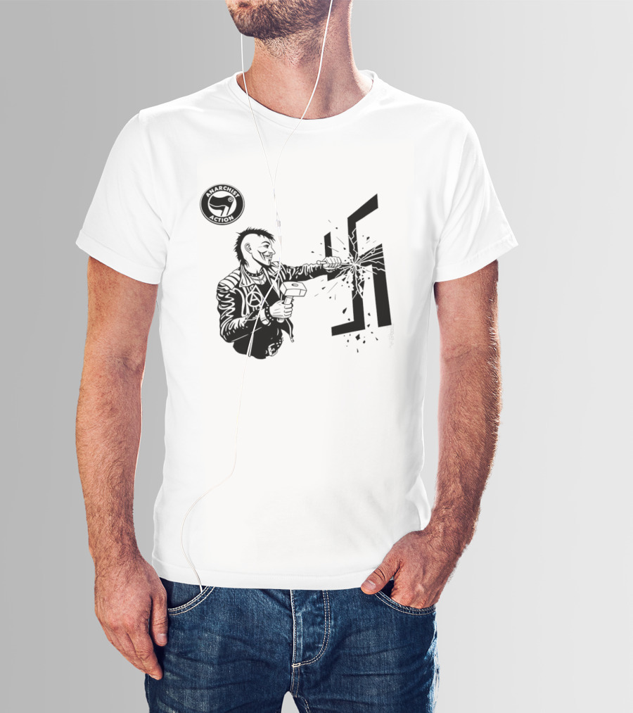 Anarchist Action Punk Destroying Swastika With Hammer T-Shirt