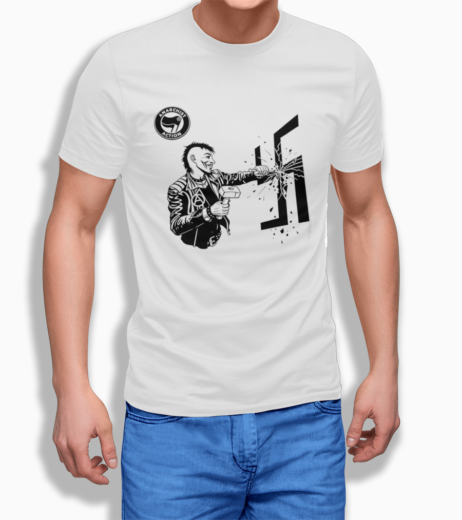 Anarchist Action Punk Destroying Swastika With Hammer T-Shirt