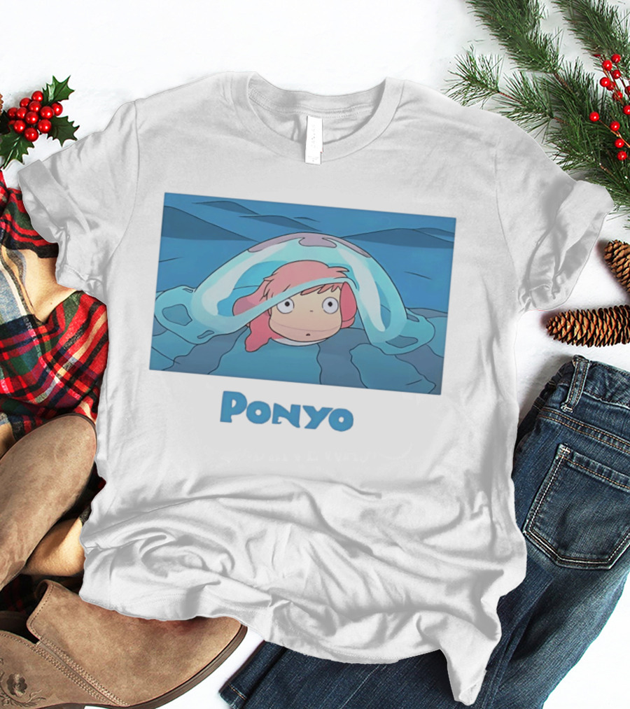 Ponyo Peeking Out Of Ocean Wave Bubble Scene T-Shirt