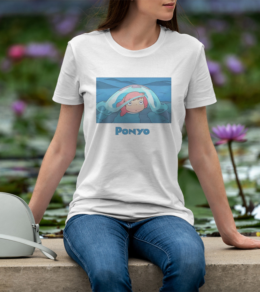 Ponyo Peeking Out Of Ocean Wave Bubble Scene T-Shirt