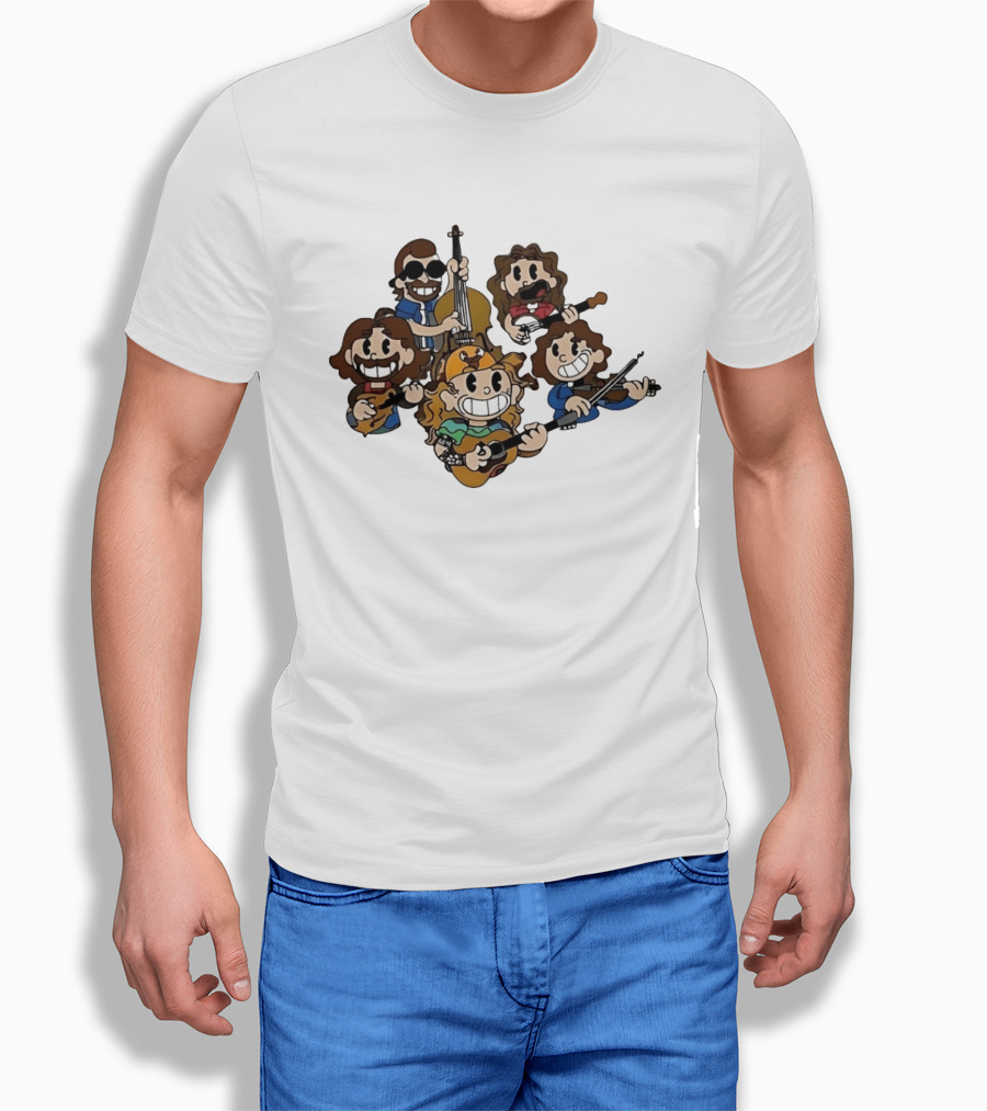 Billy Strings Cartoon Band Characters Banjo And Guitar Players T-Shirt