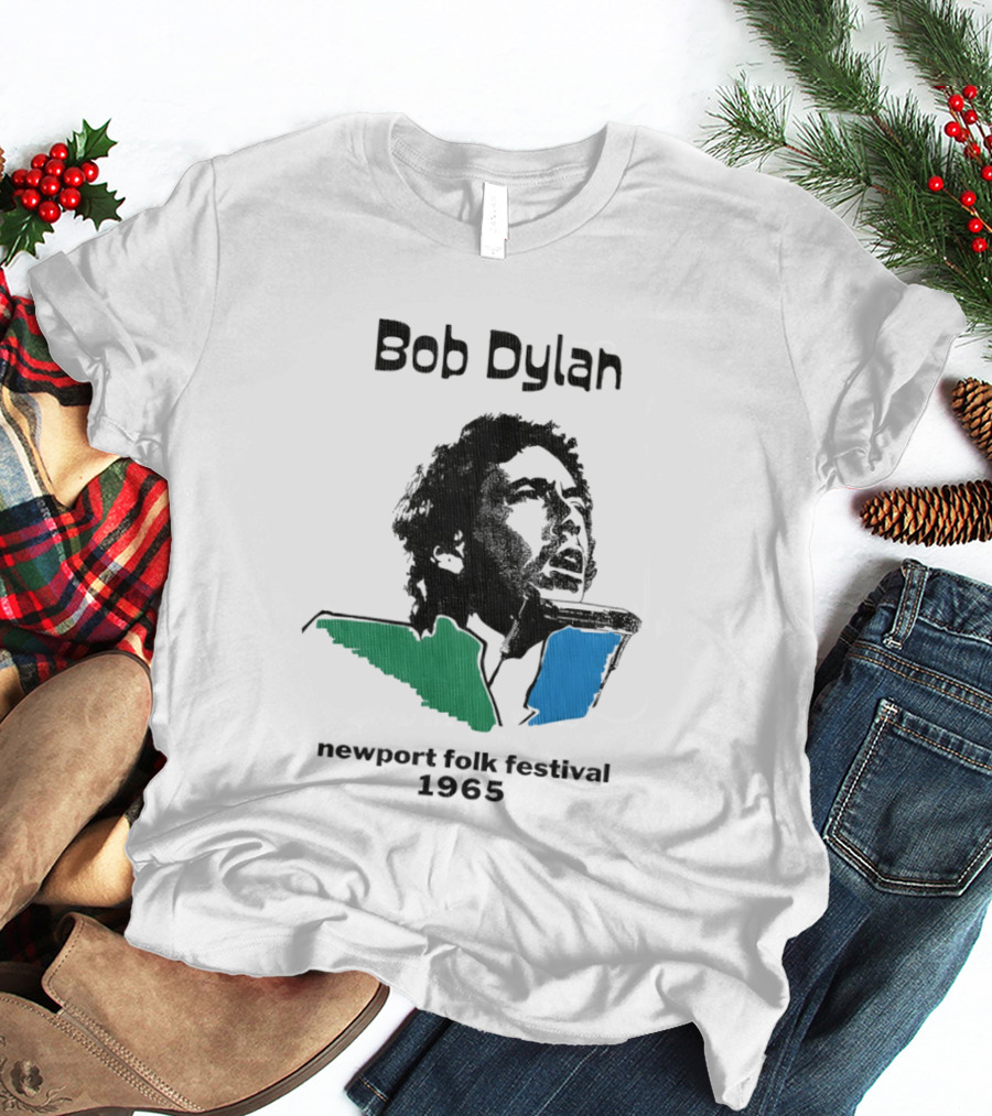 Bob Dylan Newport Folk Festival 1965 Iconic Black Green Blue T-Shirt