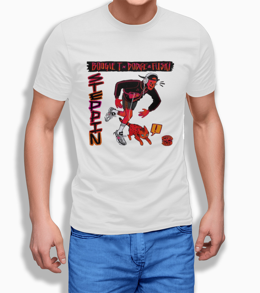Boogie X Dodge And Fuski Steppin Drama Club Cat With Headphones And Sneakers T-Shirt
