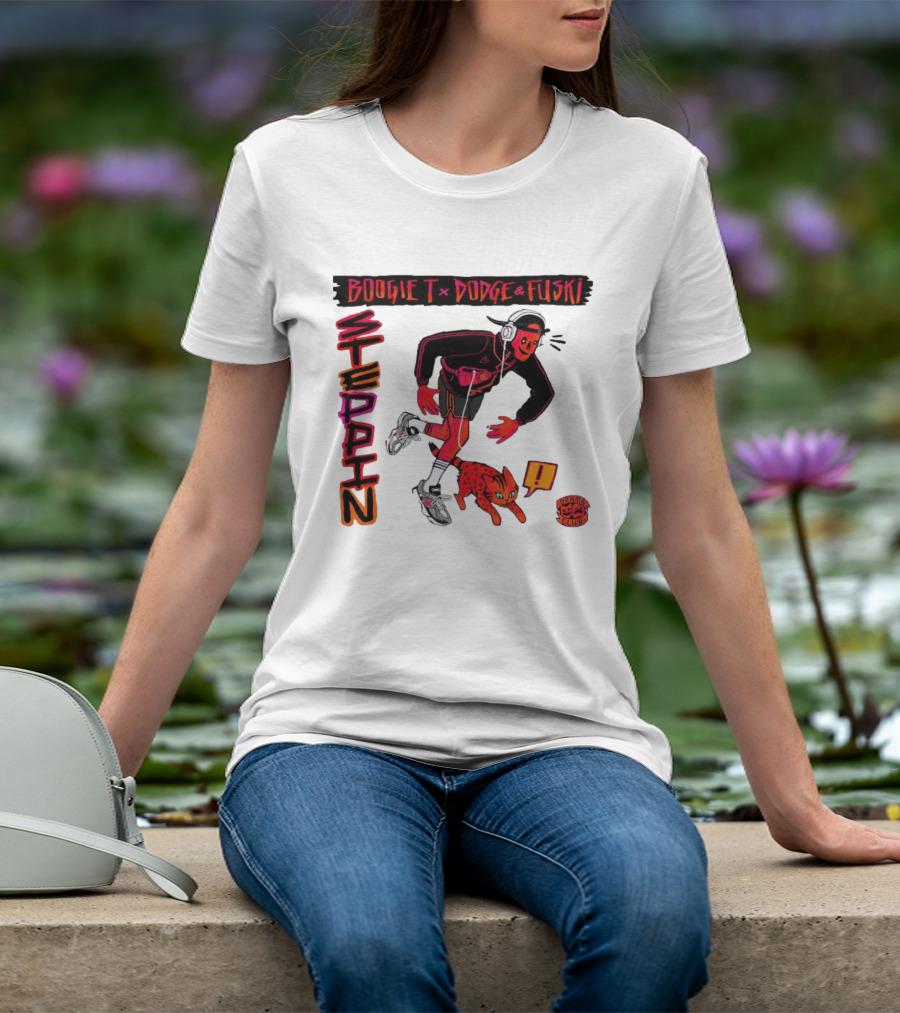 Boogie X Dodge And Fuski Steppin Drama Club Cat With Headphones And Sneakers T-Shirt