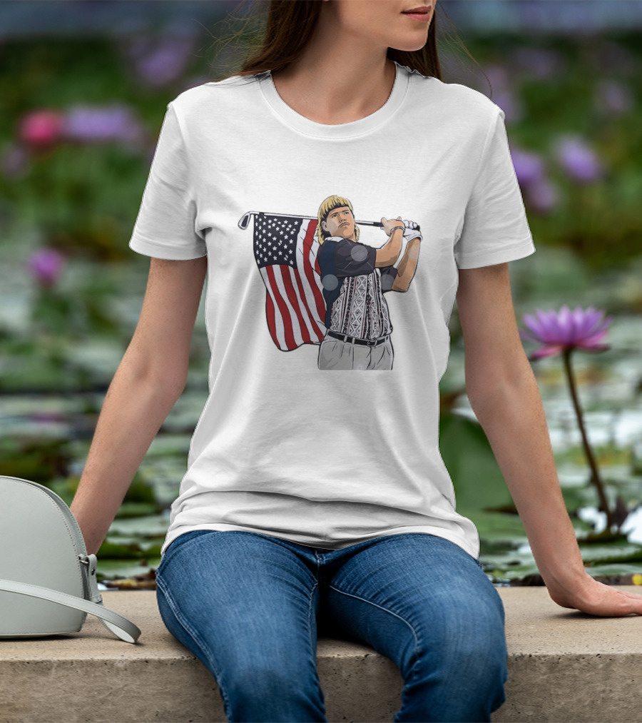 John Daly Holding Golf Stick American Flag 4th Of July Golfer T-Shirt