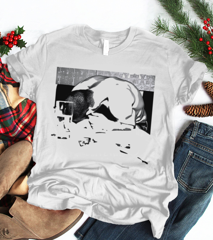 Rough Night Passed Out At Dinner Table Humor Black And White Image T-Shirt