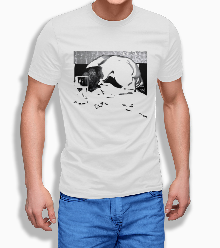 Rough Night Passed Out At Dinner Table Humor Black And White Image T-Shirt