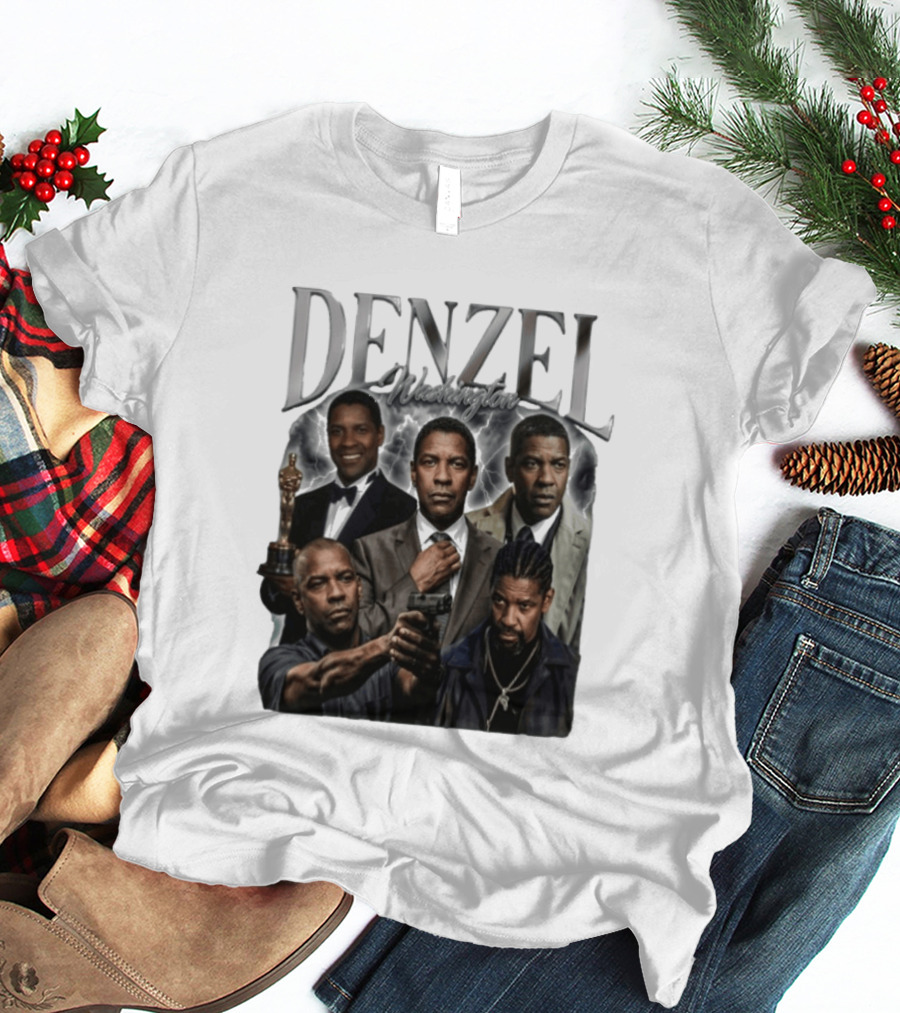 Denzel Washington Iconic Movie Roles And Oscar Moment Collage T-Shirt