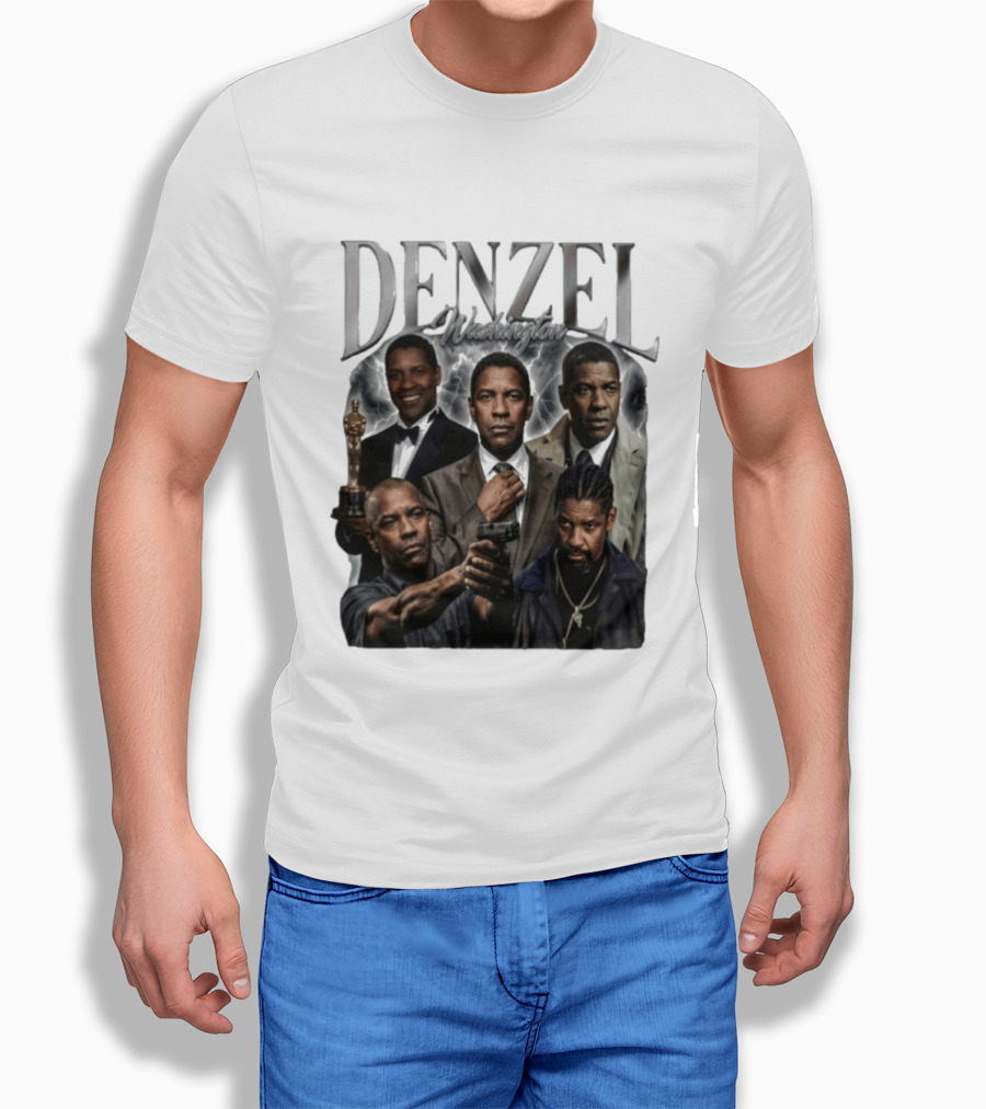 Denzel Washington Iconic Movie Roles And Oscar Moment Collage T-Shirt
