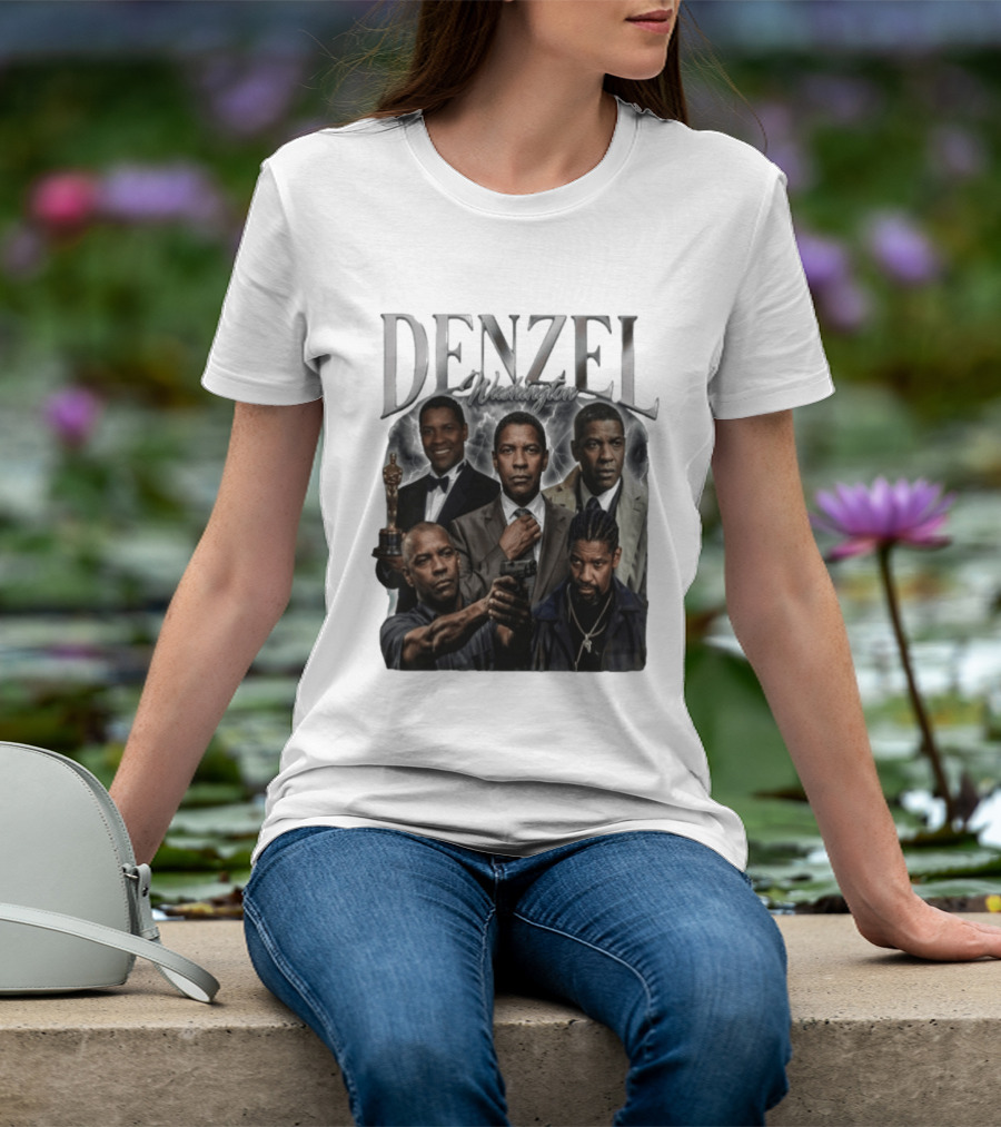 Denzel Washington Iconic Movie Roles And Oscar Moment Collage T-Shirt