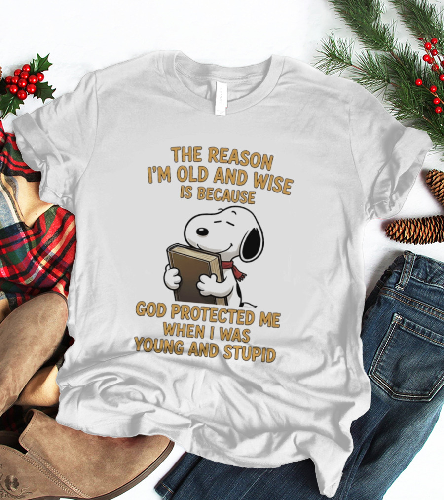 Snoopy Clutching The Bible God Protected Me When I Was Young And Stupid T-Shirt