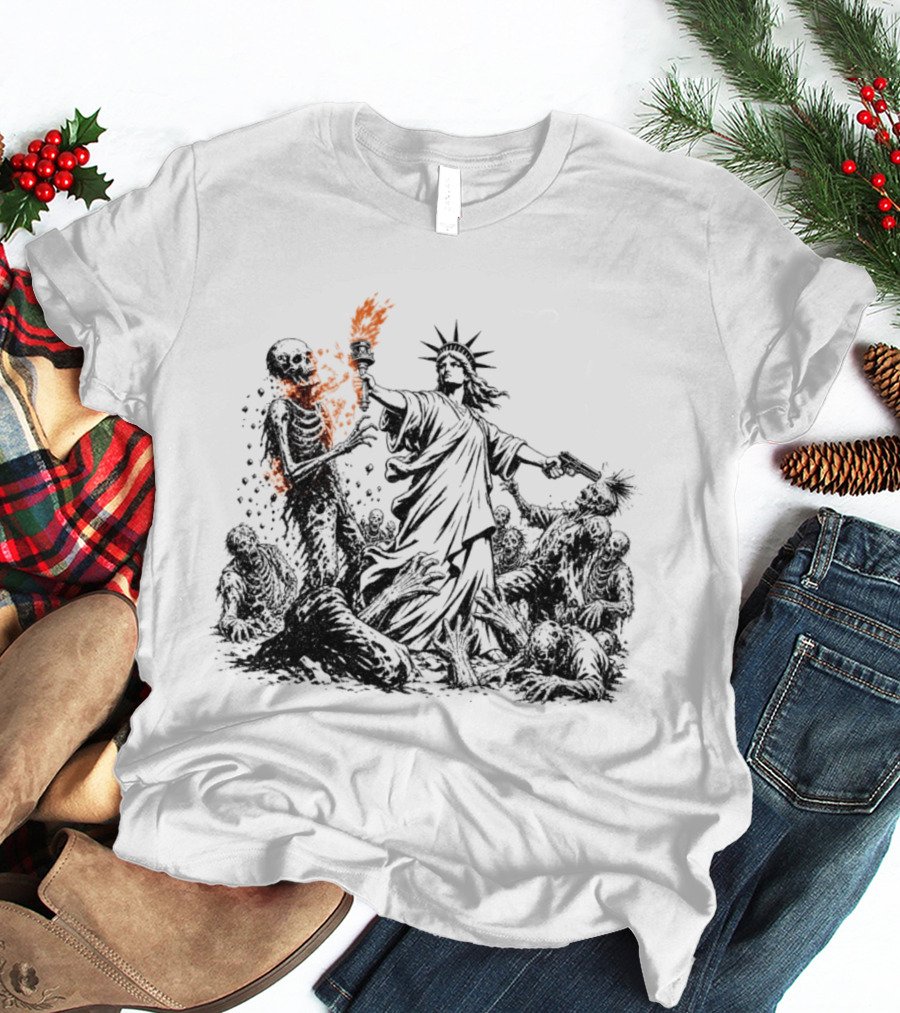 Liberty Or Death Zombie Apocalypse Undead Statue Of Liberty Torch T-Shirt