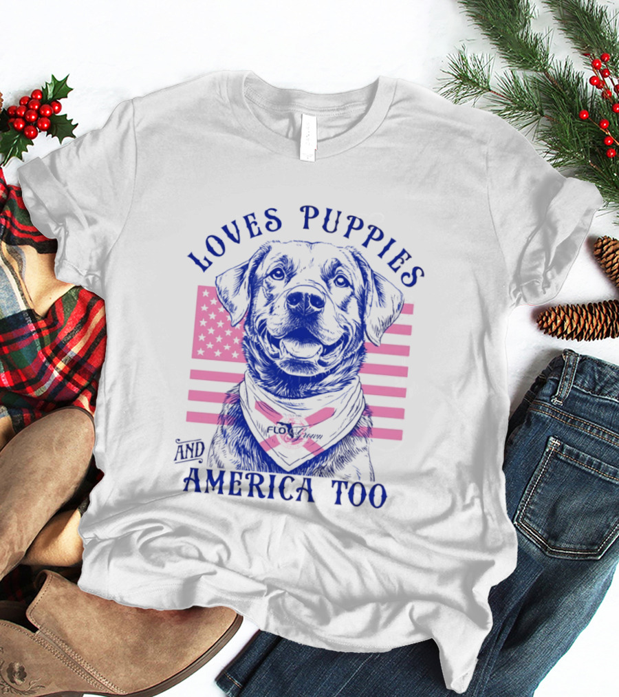 Loves Puppies Labrador Retriever And America Too T-Shirt