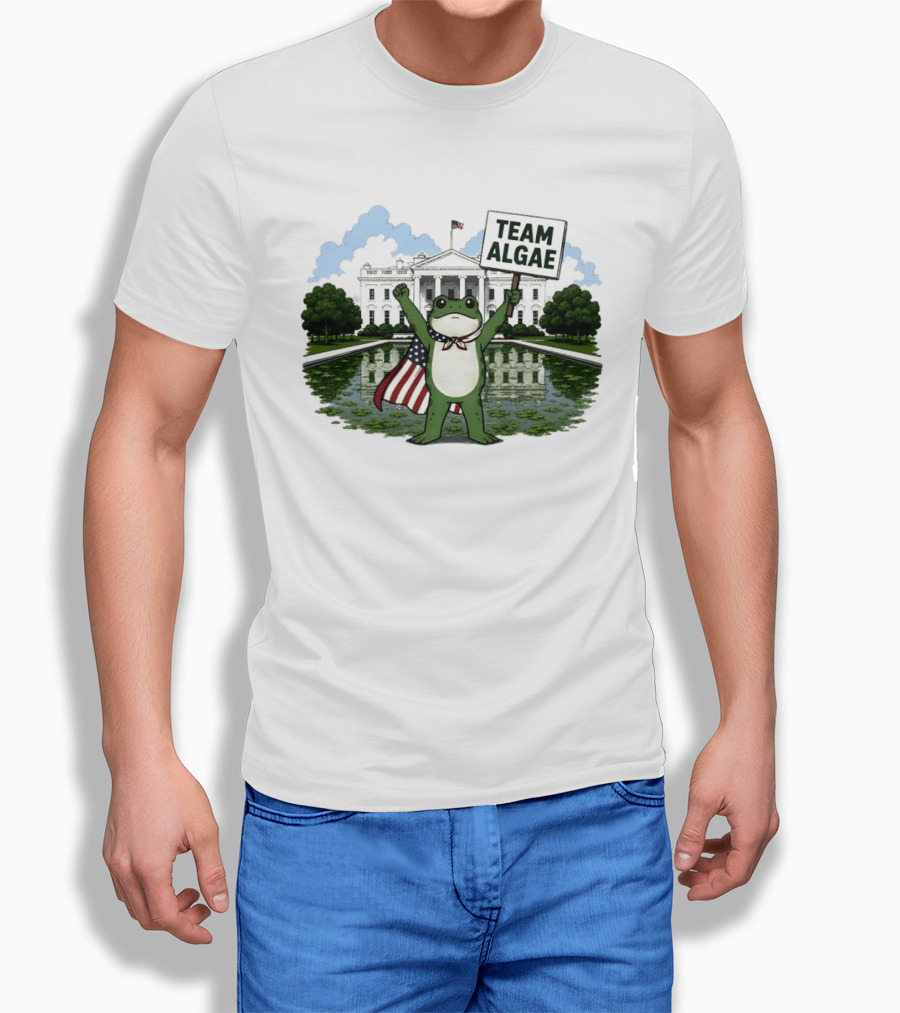 Team Algae Frog Patriotic American Flag White House 2026 Make Algae Great Again T-Shirt
