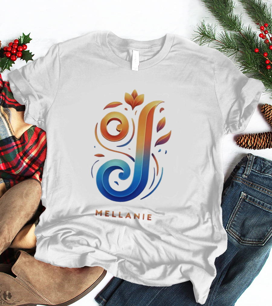 Mellanie Decorative Letter J Floral Gradient T-Shirt