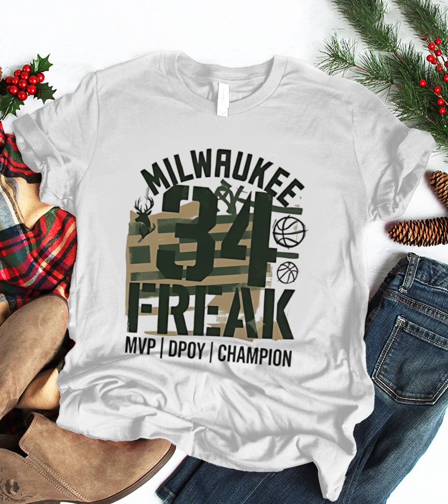 Milwaukee 34 Freak MVP DPOY Champion Giannis Antetokounmpo Basketball T-Shirt