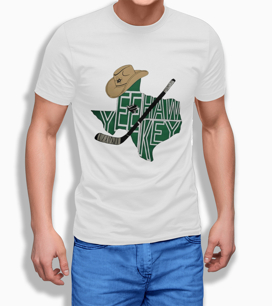 Yeehaw Key Texas Hockey Dallas Stars NHL Cowboy Hat Hockey Stick Map T-Shirt