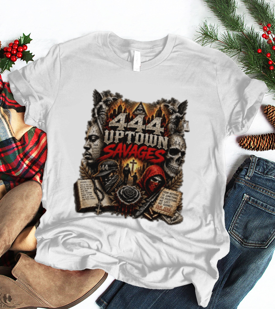444 Uptown Savages Urban Gothic Art With Skulls And Roses T-Shirt
