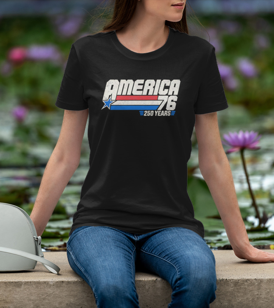 America 76 Star Red White Blue 250 Years Celebration T-Shirt