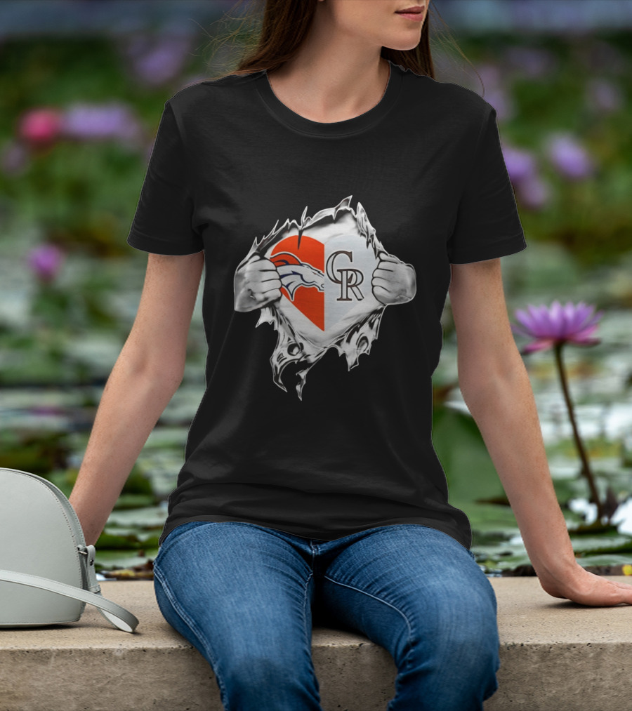 Broncos Rockies Heart Split Collaboration T-Shirt