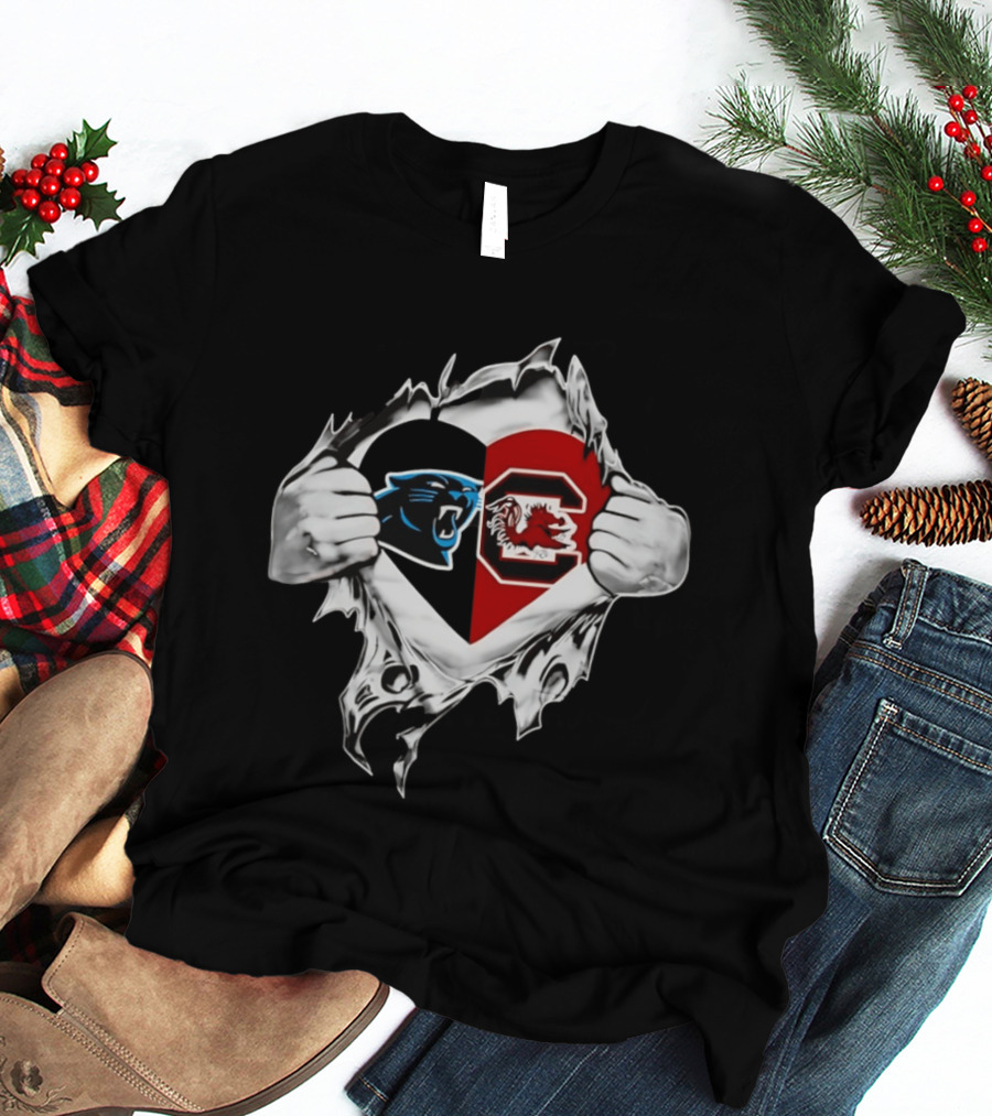 Carolina Panthers South Carolina Gamecocks Heart T-Shirt