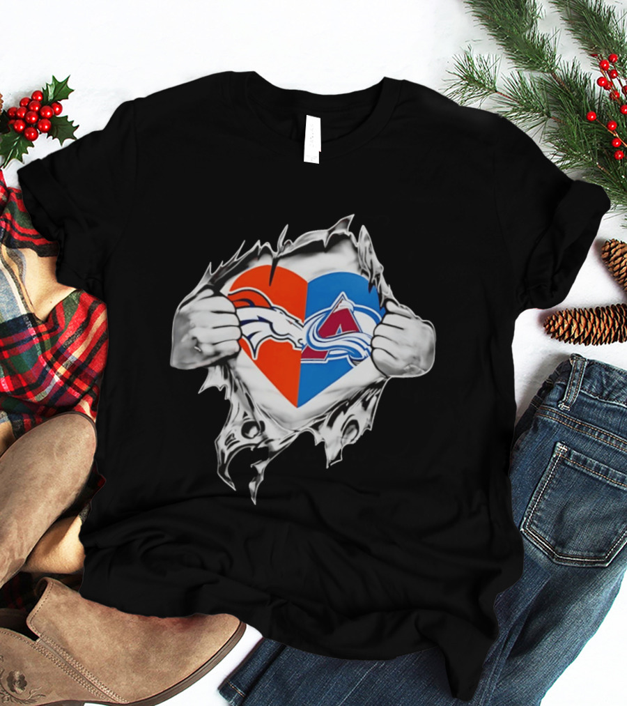 Denver Broncos Colorado Avalanche Heart Symbol Fans T-Shirt