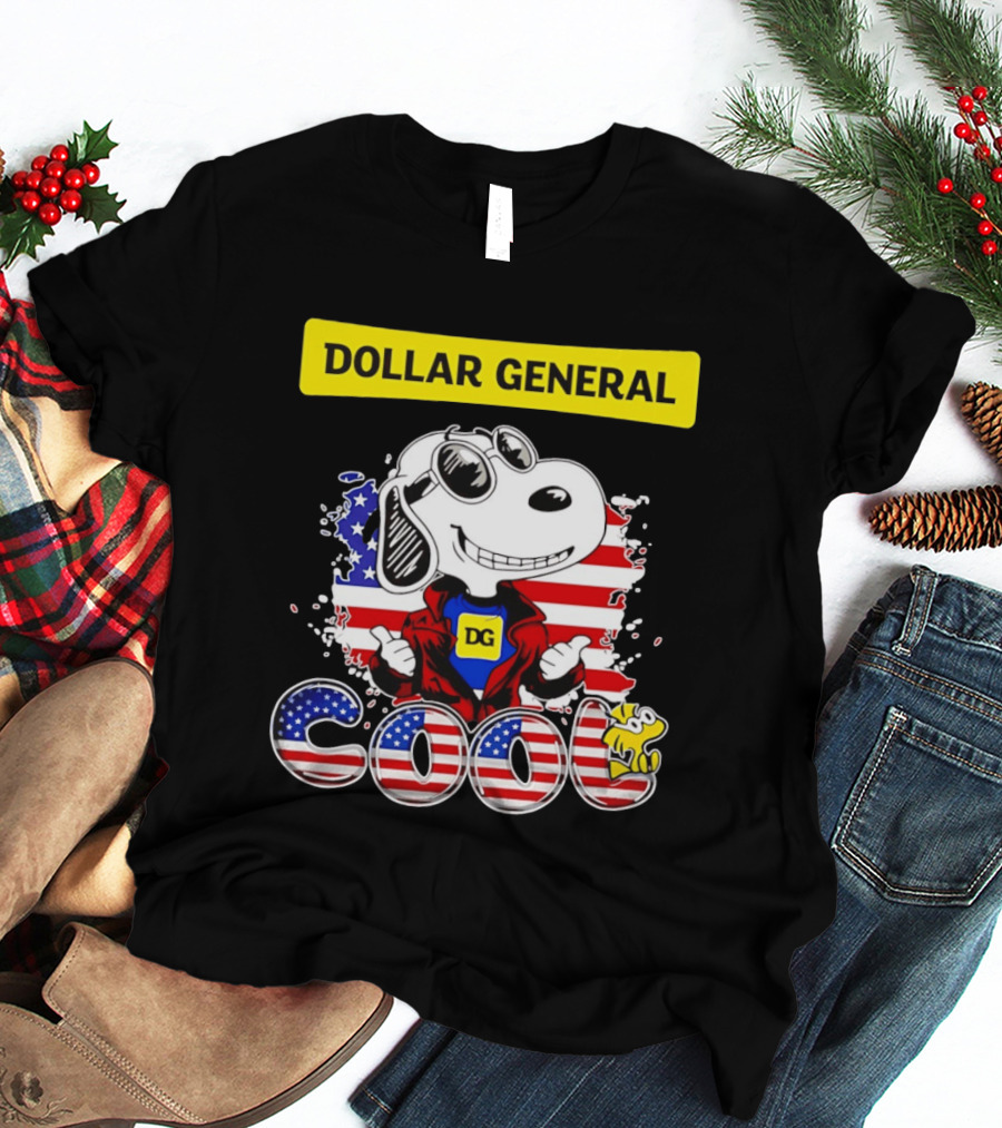 Dollar General Snoopy Cool USA Flag Cartoon T-Shirt