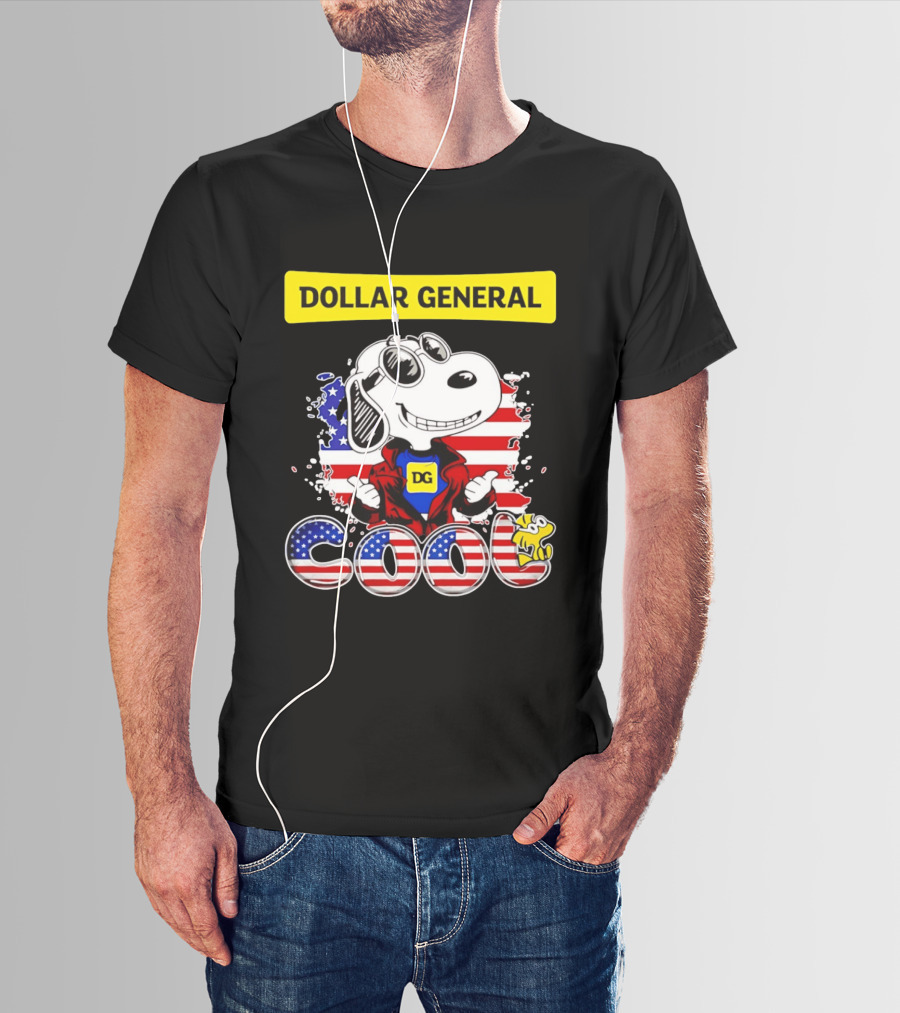 Dollar General Snoopy Cool USA Flag Cartoon T-Shirt