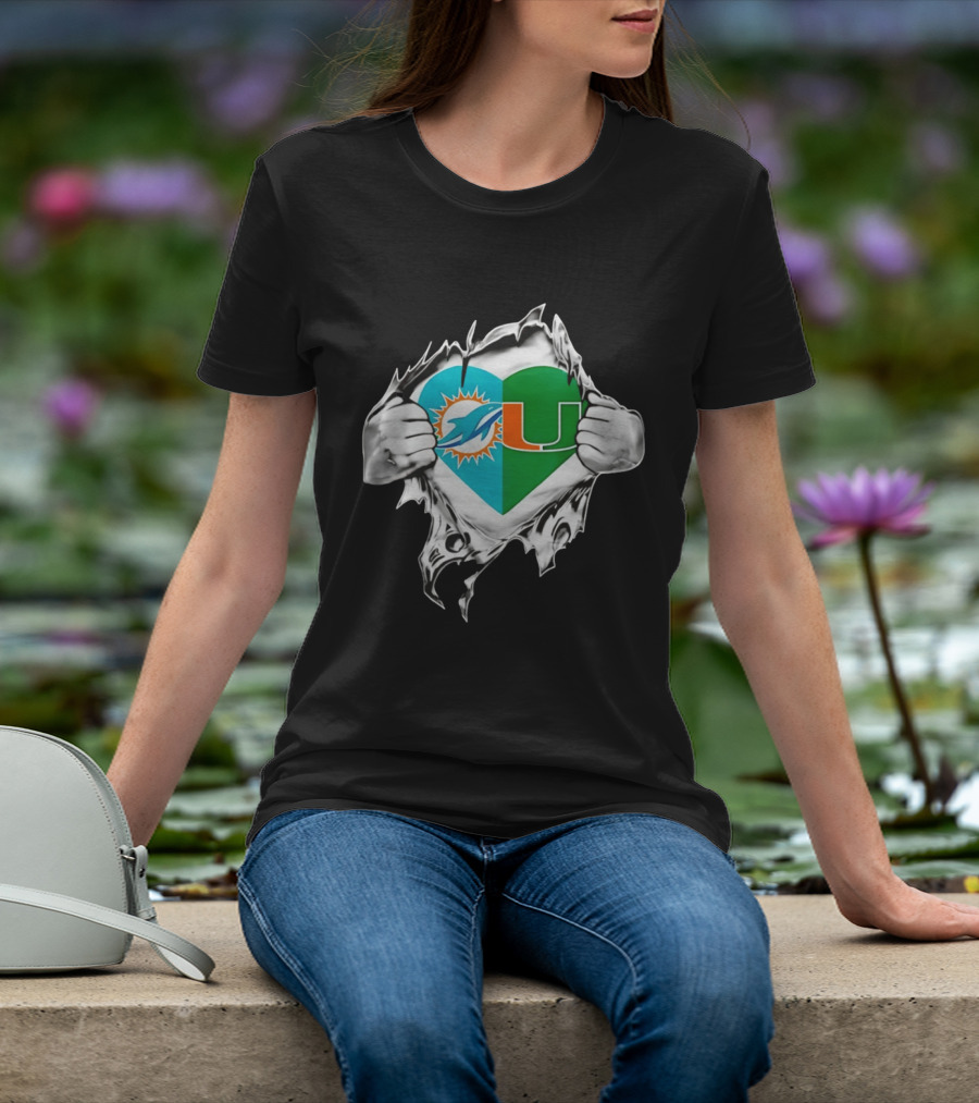 Dolphins Hurricanes Heart Miami Sports Fan Spirit T-Shirt