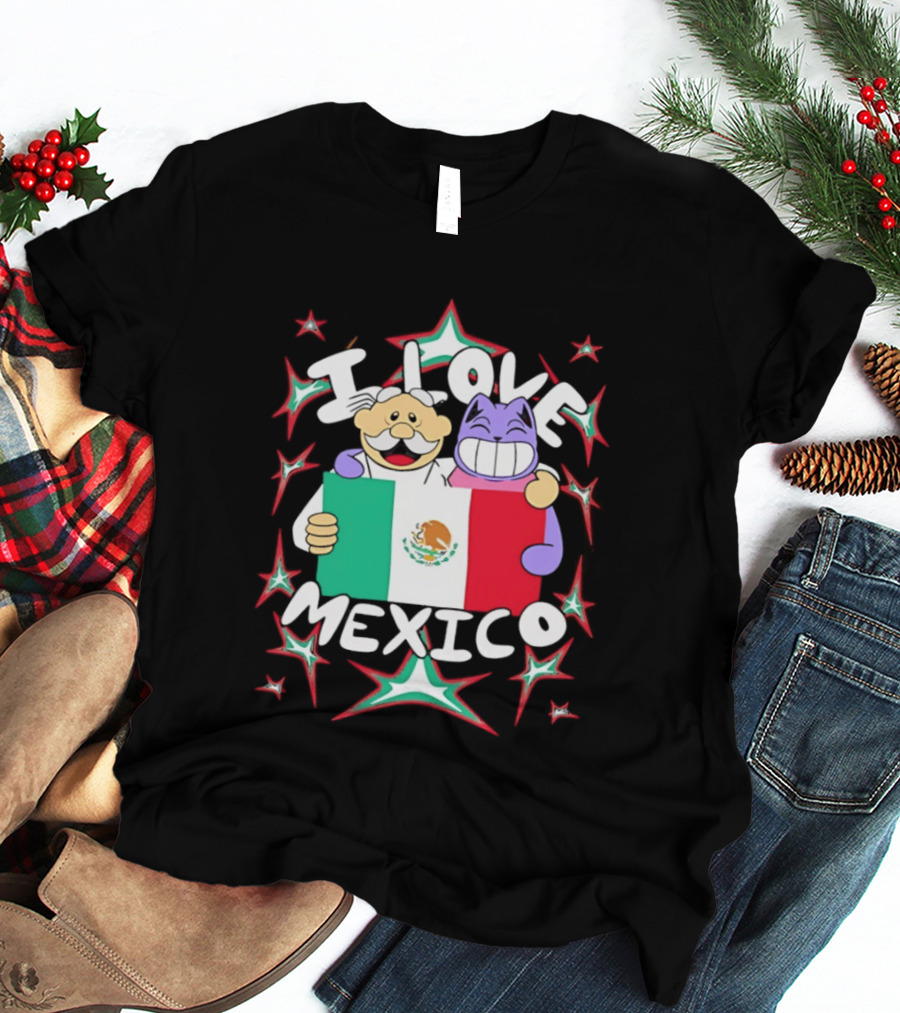 I Love Mexico Mexican Flag Cartoon Cat And Doctor T-Shirt