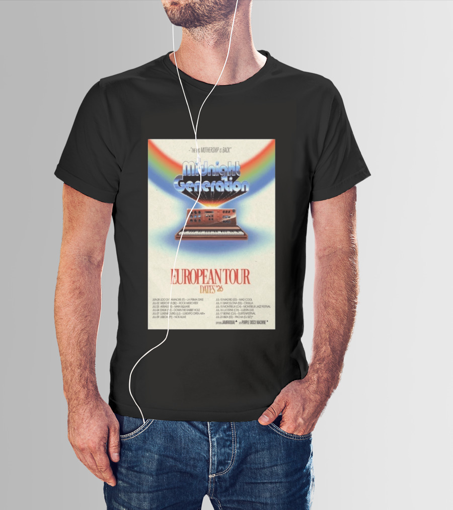 Midnight Generation European Tour Dates '26 Mothership Is Back Jamiroquai Purple Disco Machine T-Shirt