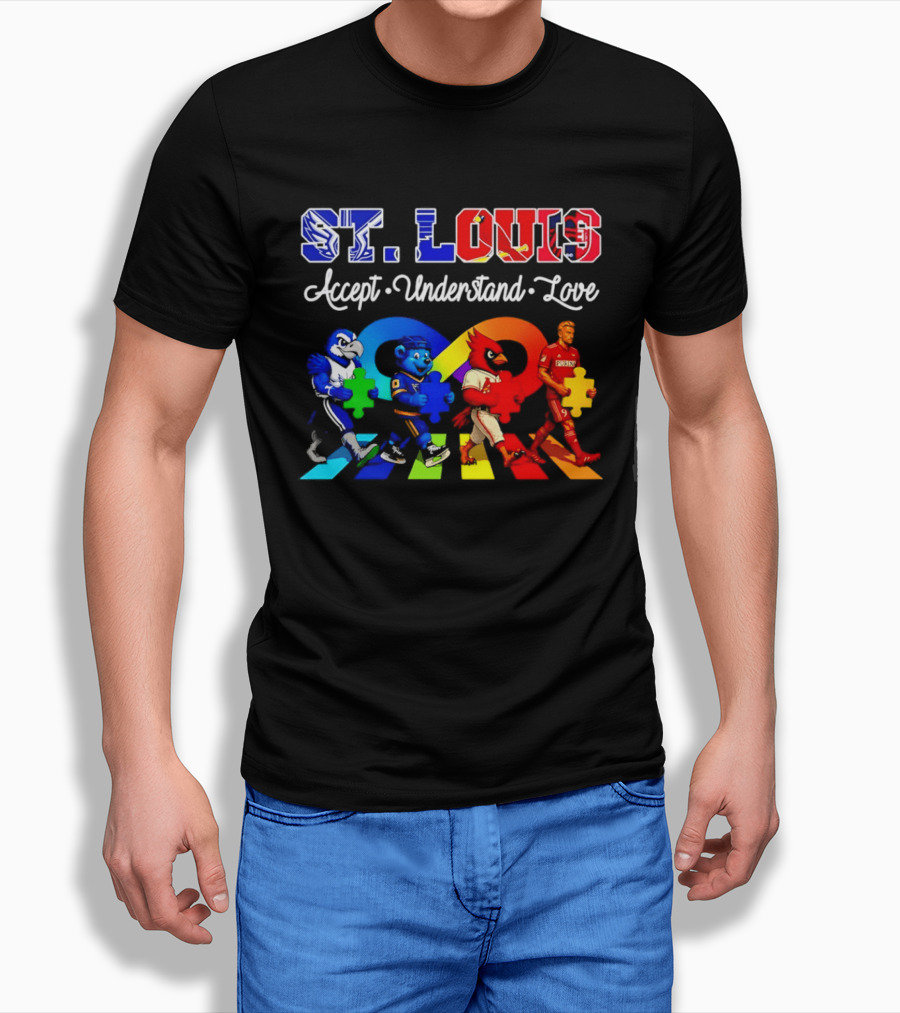St Louis Accept Understand Love Autism Awareness Mascots Puzzle Pieces T-Shirt