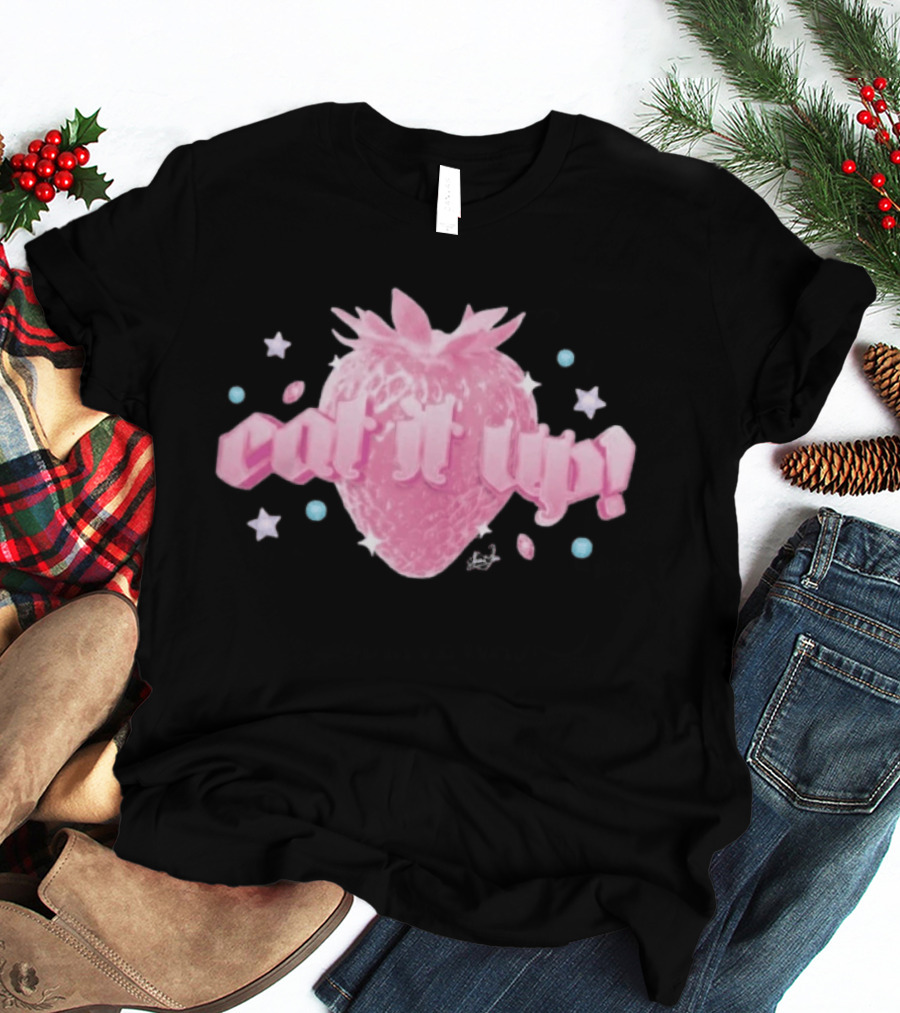 Naomi Jon Eat It Up Pink Strawberry Gothic Stars T-Shirt