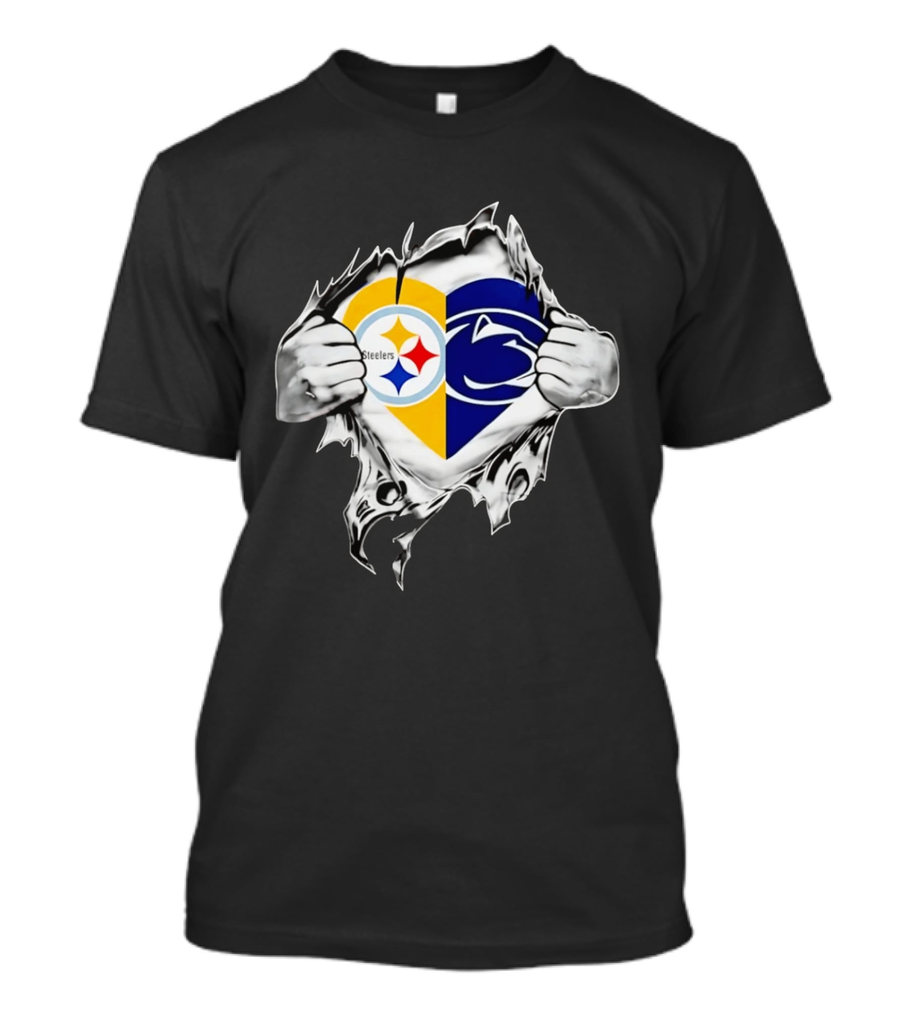 Steelers Penn State Heart Fan Logo Torn Fabric T-Shirt