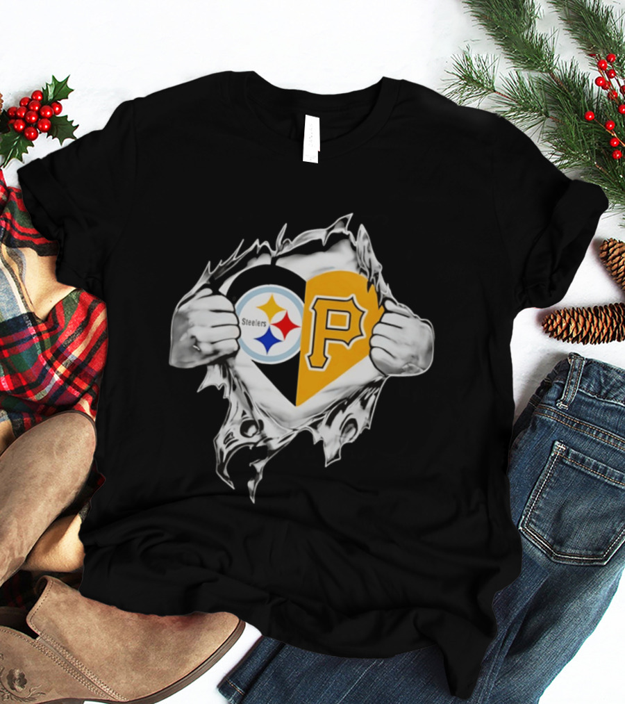 Steelers Pirates Heart Pittsburgh NFL MLB Fans T-Shirt