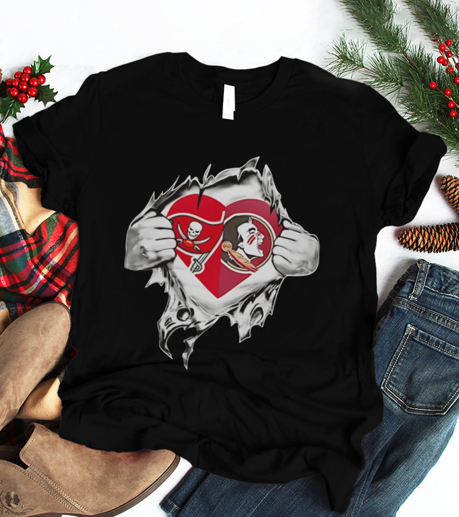 Tampa Bay Buccaneers Florida State Seminoles Heart Fans T-Shirt