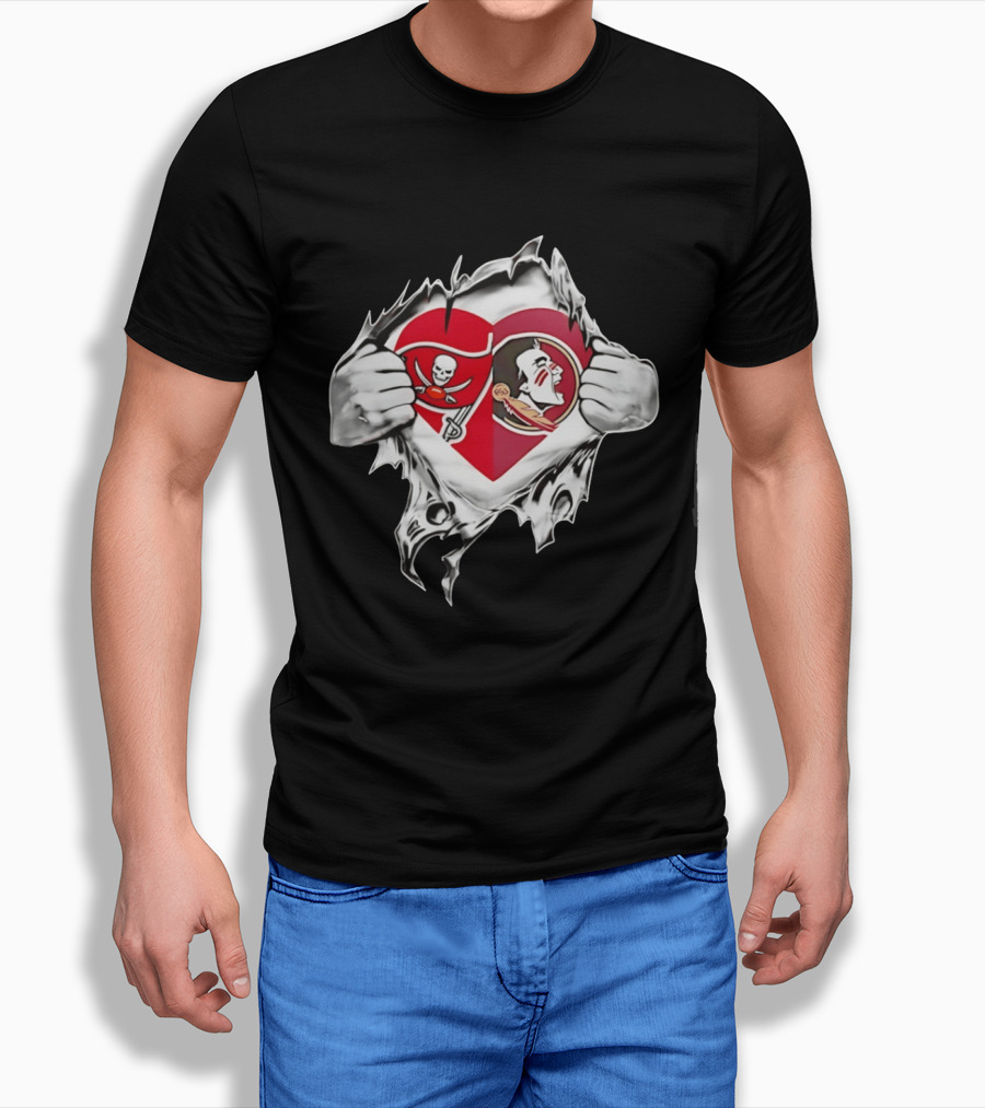 Tampa Bay Buccaneers Florida State Seminoles Heart Fans T-Shirt