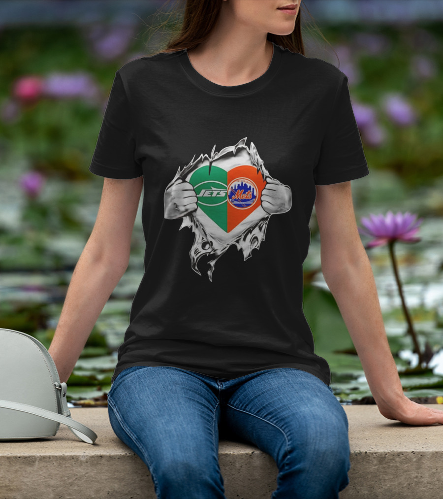 New York Jets Mets Heart Fan MLB Passion T-Shirt