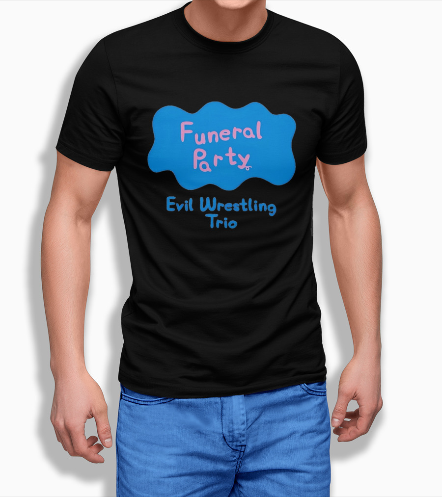 Funeral Party Evil Wrestling Trio Retro Blue Pink T-Shirt