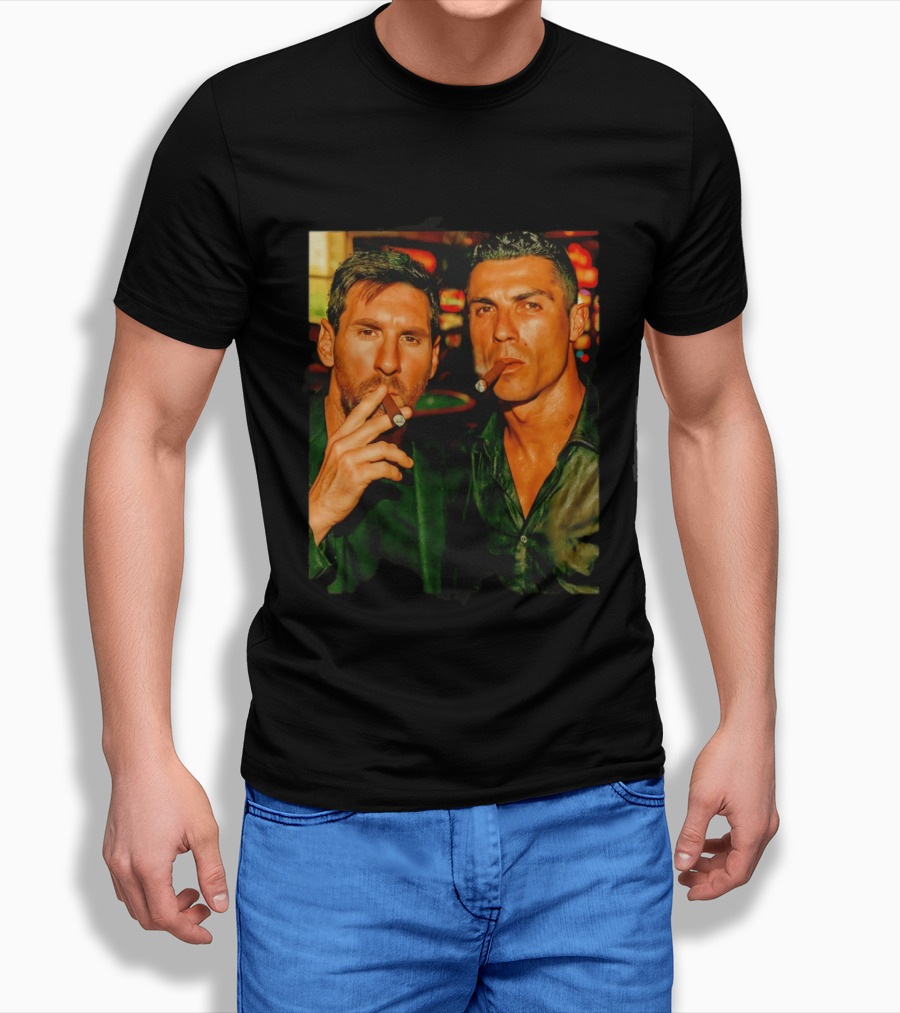 Lionel Messi Cristiano Ronaldo Cigar GOATs Smoking Iconic Duo T-Shirt