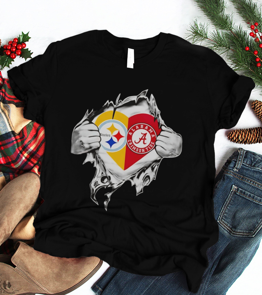 Pittsburgh Steelers Alabama Crimson Tide Heart Dual T-Shirt
