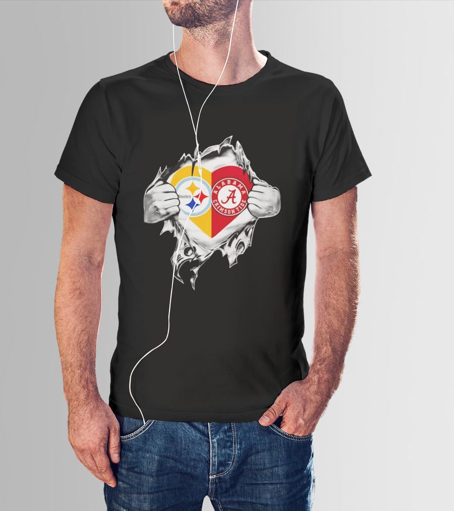 Pittsburgh Steelers Alabama Crimson Tide Heart Dual T-Shirt
