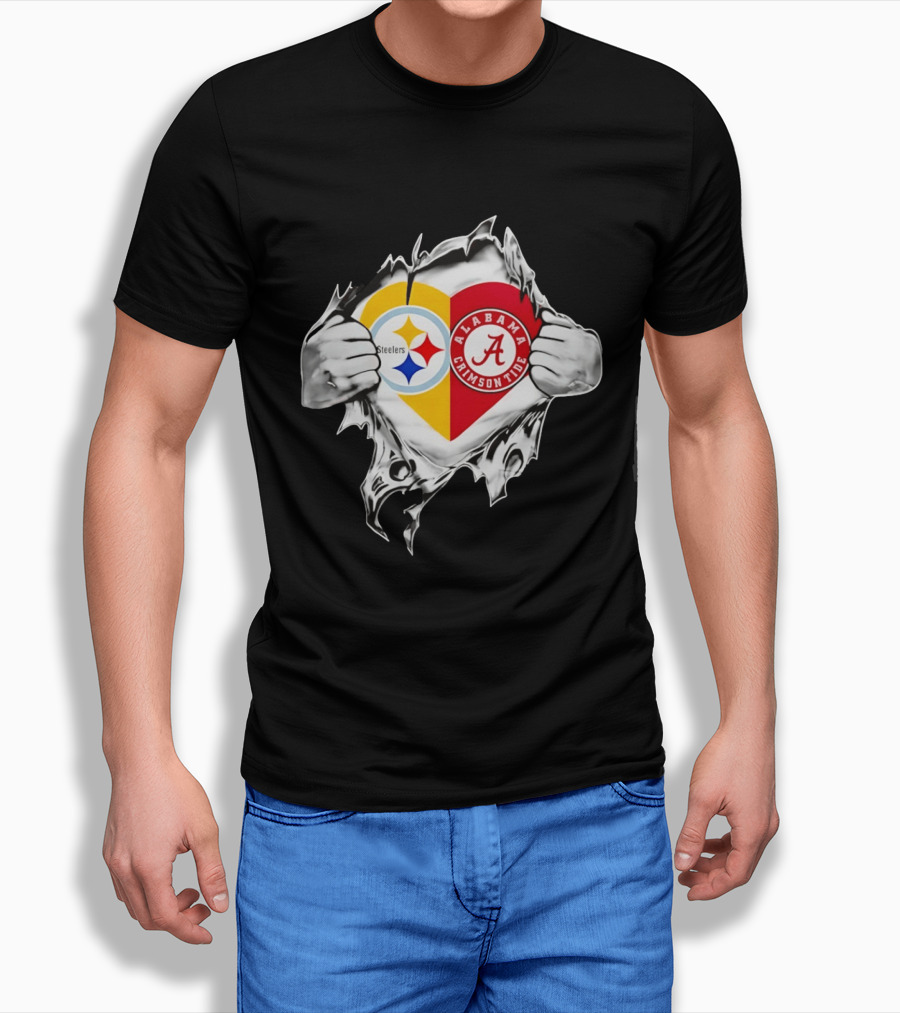 Pittsburgh Steelers Alabama Crimson Tide Heart Dual T-Shirt