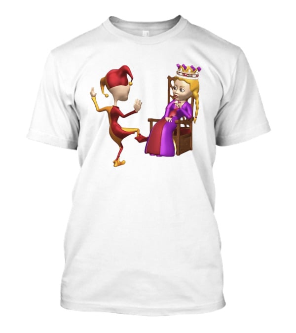 Jester Queen Medieval Royalty Scene With Court Entertainer And Regal Throne T-Shirt
