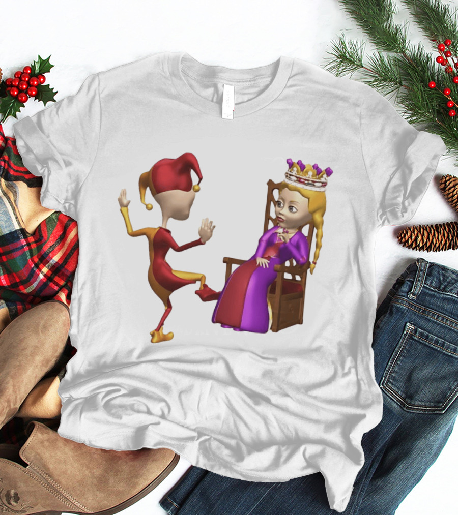 Jester Queen Medieval Royalty Scene With Court Entertainer And Regal Throne T-Shirt