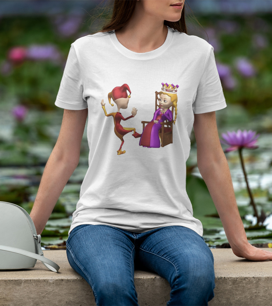 Jester Queen Medieval Royalty Scene With Court Entertainer And Regal Throne T-Shirt