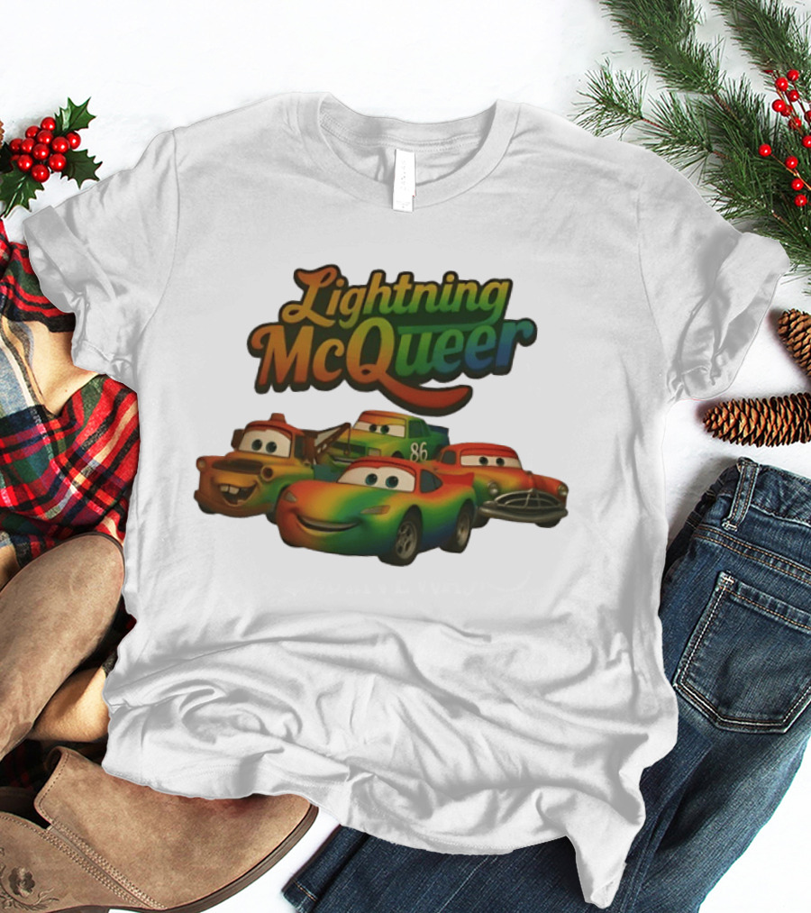 Lightning McQueer Pride Cars Movie Characters Rainbow T-Shirt