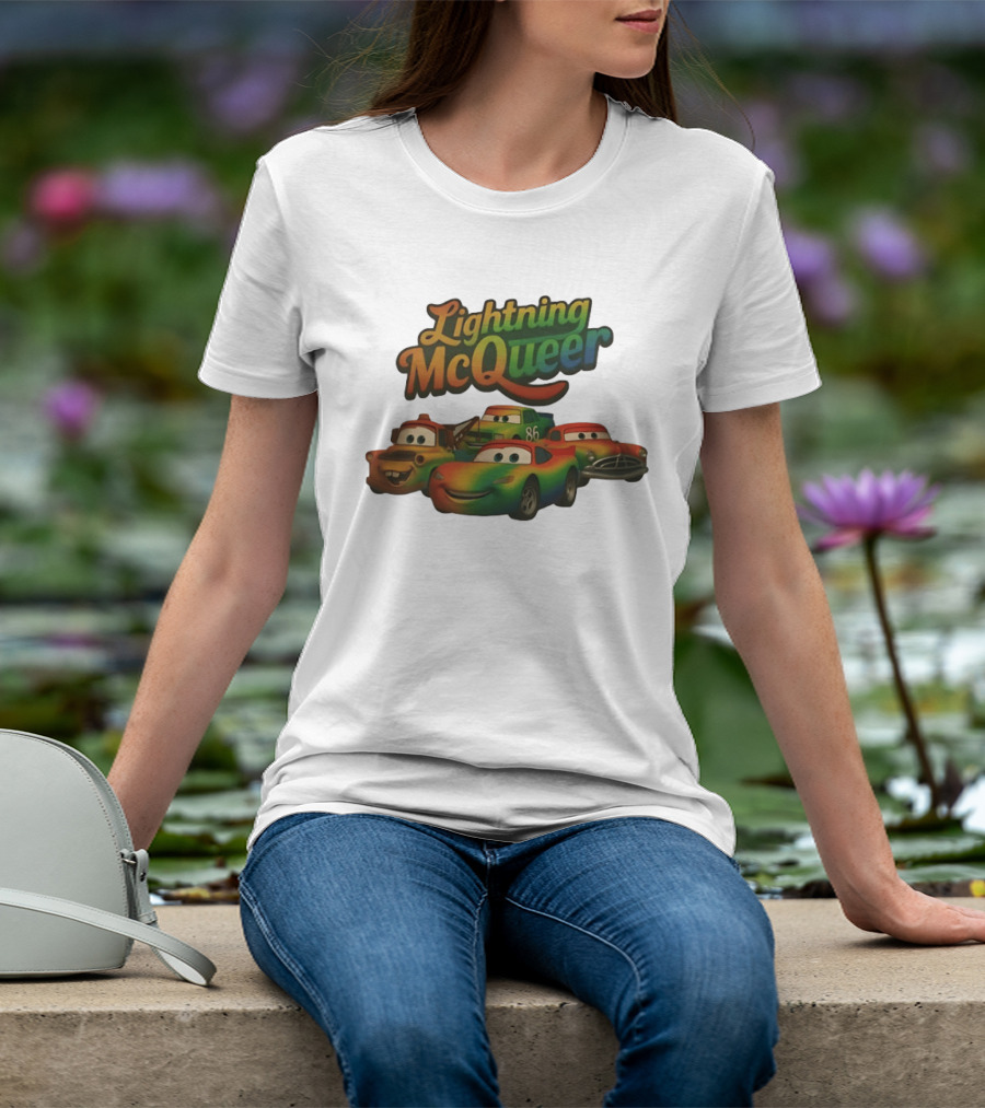 Lightning McQueer Pride Cars Movie Characters Rainbow T-Shirt