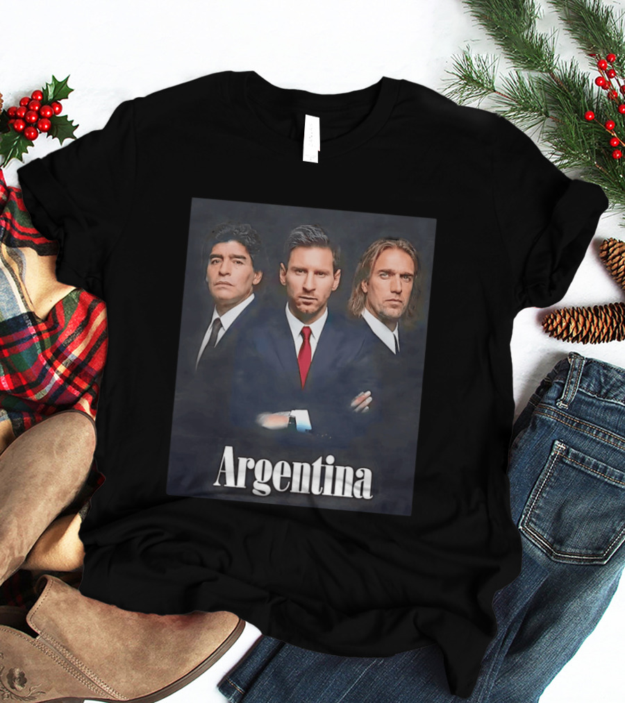 Argentina Legends Diego Maradona Lionel Messi Mario Kempes T-Shirt