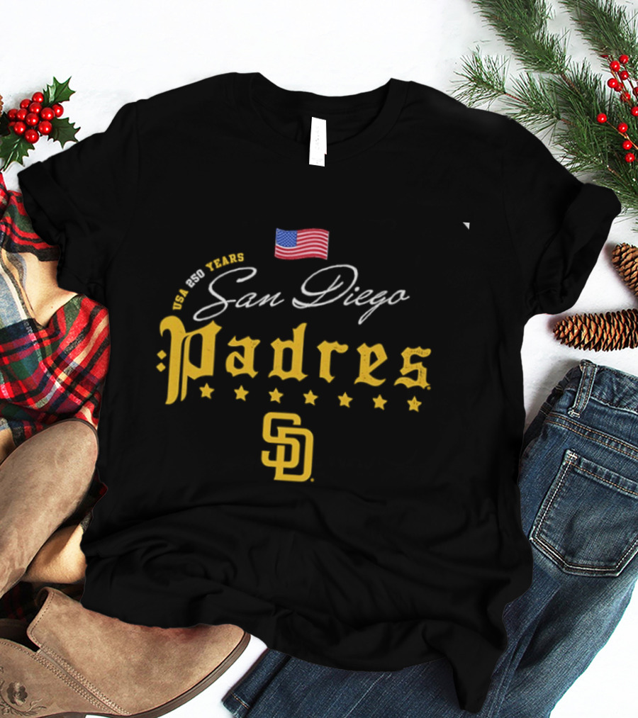 San Diego Padres USA 250 Years 4th Of July Celebration Stars And Stripes Edition T-Shirt